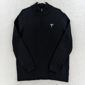 Tesla Sweater Mens Large Black Quarter Zip Mock Neck Embroidered Logo Pullover